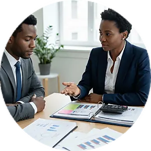 Two people going through a quotation at a desk